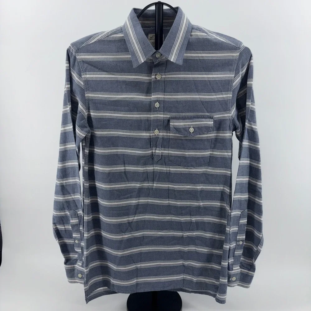 J.Crew Mens XS Blue White Striped Cotton Twill Popover Workshirt Long Sleeve